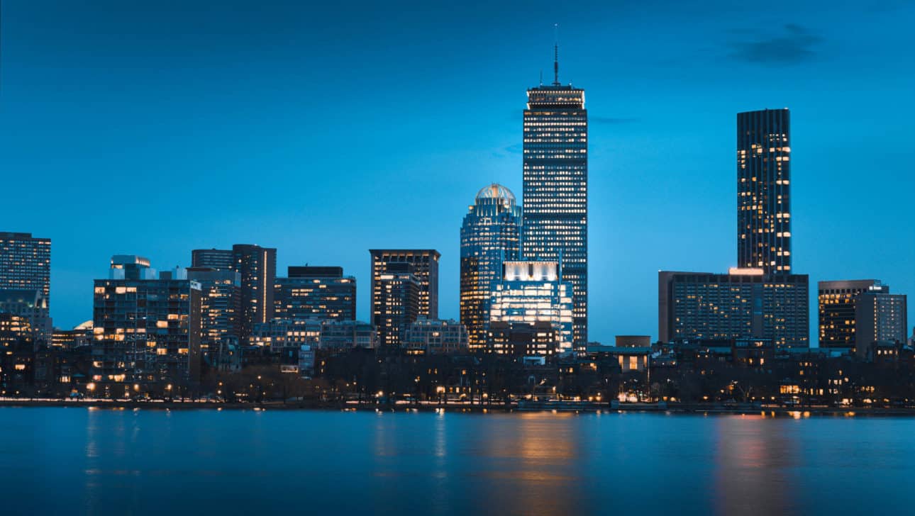 Night Skyline Boston Lights Charles River.